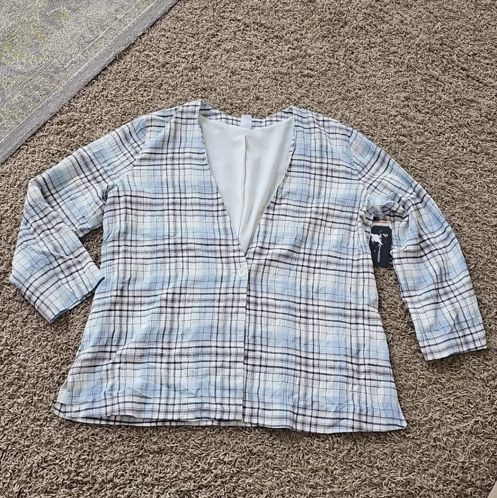 NWT Melrose and Market Blazer XL Lightweight Lined Plaid Seersucker Jacket - Picture 3 of 8